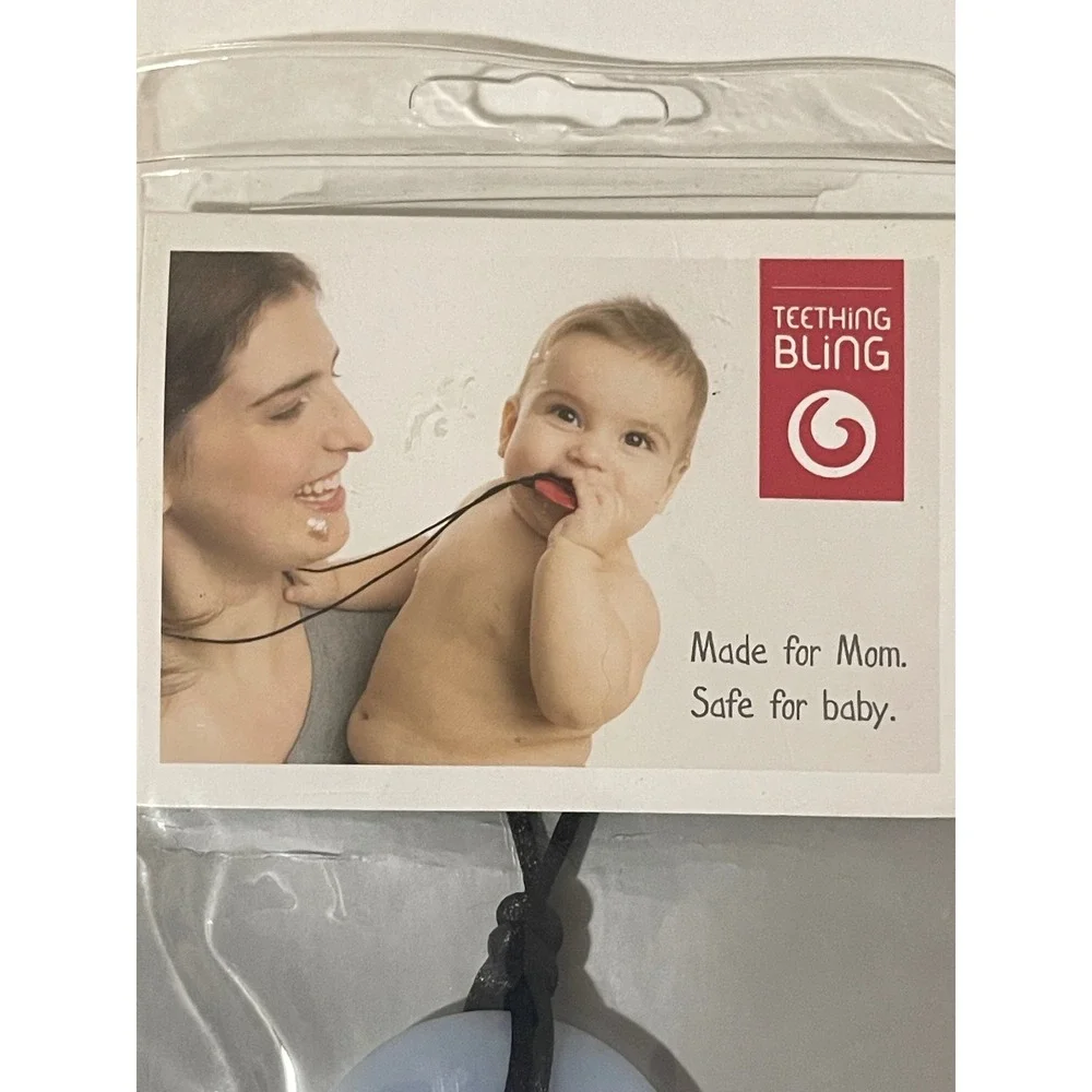 Teething Bling Silicone Necklace Mom OS Light Blue New Donut Teether Pendant